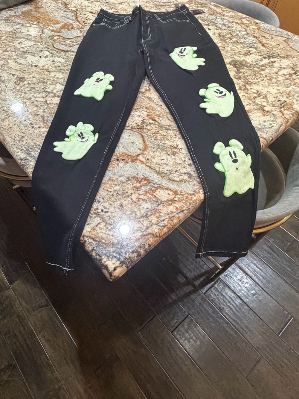 Her universe Disney Black Straight Jeans with Neon Green Ghost Appliqués